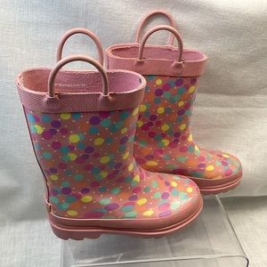 LILY & DAN POLKA DOTS LITTLE GIRLS RAIN BOOTS SIZE: 11 / 12  PINK POLKA DOTS